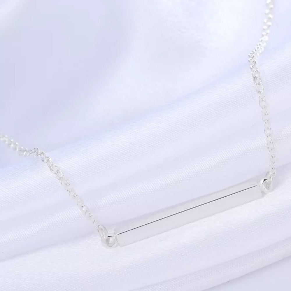 NEW Silver Tone Single Horizontal Bar Necklace - Picture 4 of 6
